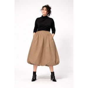 Adeptt Carri Skirt 3XL Beige Bubble Hem Midi Taffeta Avant Garde Minimalist Chic
